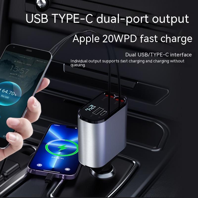 VoltPro | Car Charger | 100W USB C Fast Charge | Retractable Design Auto Storage | Ultra Fast In Car Charging -