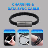 BraceletCharge | Bracelet Charger Cable | Braided Leather | Emergency USB Cable | Black | On-The-Go iPhone Charging -