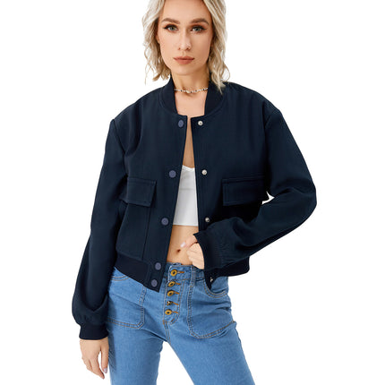 Women's Lightweight Cropped Bomber Jacket Casual Long Sleeve Varsity Jacket With Pocket Fashion Y2k Jacket Streetwear