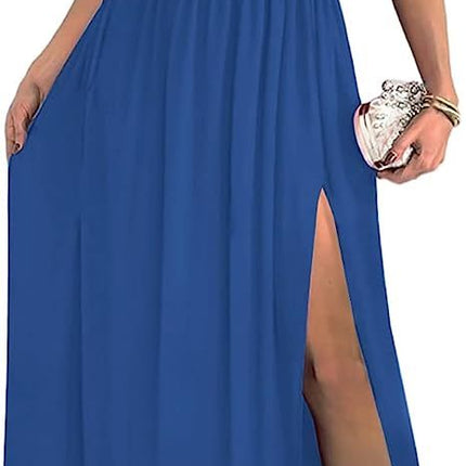 Women's One Shoulder High Split Cutout Sleeveless Elegant Sexy Cocktail Maxi Dress