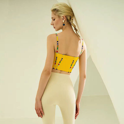 Colorful Thread Stitching Nude Feel Fashion Exercise Bra Vest Yoga Clothes Suit
