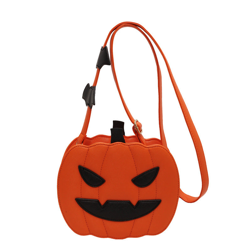 Halloween Pumpkin Crossbody Bag for Women | Cute Cartoon Shoulder Bag with Bat Design | PU Leather | Creative Festive Messenger Bag | Halloween Party Accessory - Apparel & Accessories > Handbags, Wallets & Cases > Handbags > Shoulder Bags