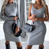 Elegance | Women's Suspender Skirt Set | Long Sleeve Top | Midi Bodycon Skirt | Sizes S to 3XL | Elegant Co-ord Look - Uncategorized