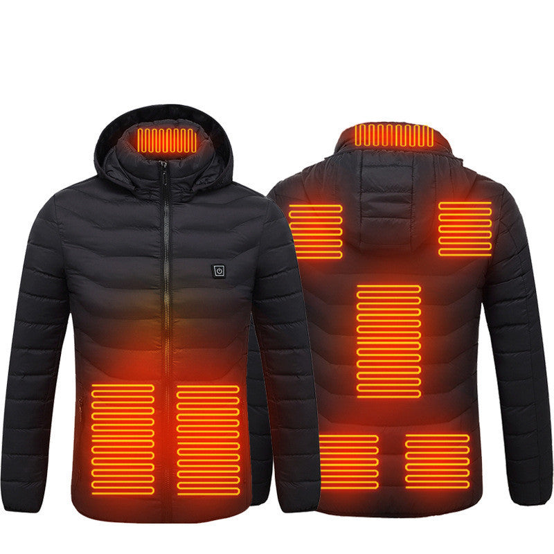 Men’s Heated Jacket USB Electric Coat | 3-Temperature Thermal Heating Jacket with Removable Hood | Lightweight Warm Cotton Coat | Windproof Winter Heated Outerwear | 2/4/8/9 Heat Zone Options | S–6XL (No Power Bank Included) - Apparel & Accessories > Clothing > Outerwear > Coats & Jackets > Puffer Jackets