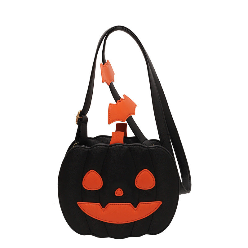 Halloween Pumpkin Crossbody Bag for Women | Cute Cartoon Shoulder Bag with Bat Design | PU Leather | Creative Festive Messenger Bag | Halloween Party Accessory - Apparel & Accessories > Handbags, Wallets & Cases > Handbags > Shoulder Bags