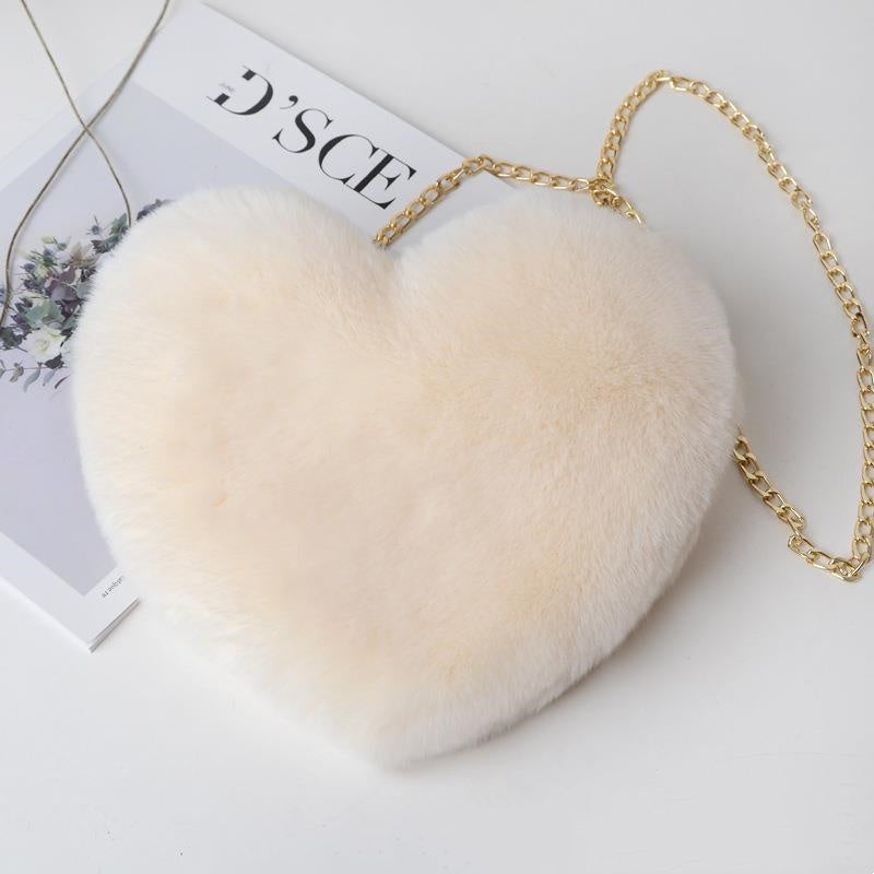Women’s Plush Heart Shoulder Bag | Valentine’s Day Party Purse | Soft Plush Chain Crossbody | Zipper Closure | Cute Medium Round Heart Bag for Gifts & Events - Apparel & Accessories > Handbags, Wallets & Cases > Handbags > Shoulder Bags