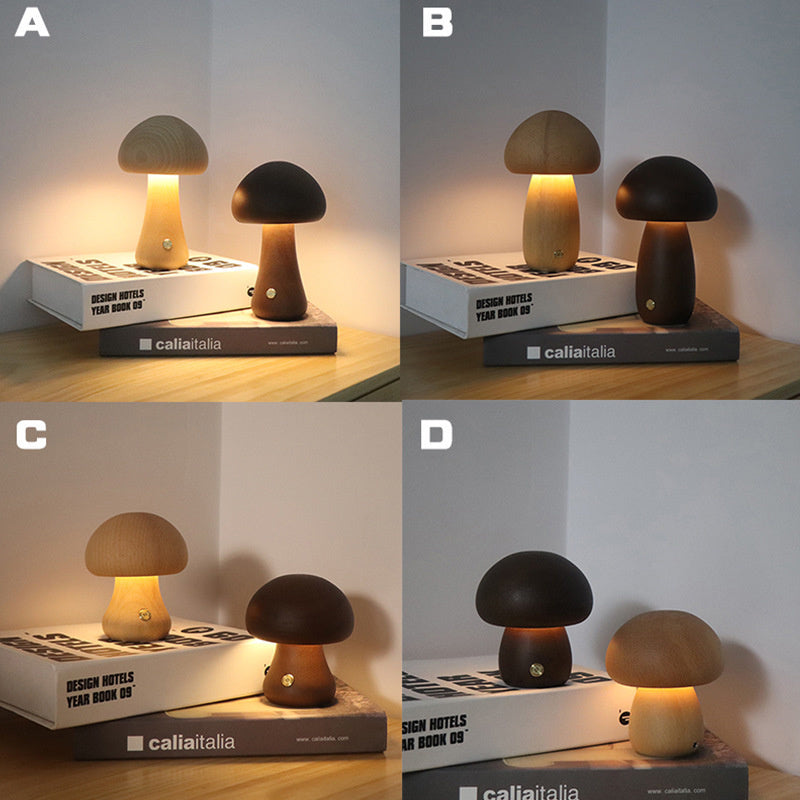 Wooden Mushroom Night Light | Touch Switch | Soft Glow | Bedroom Night Light -