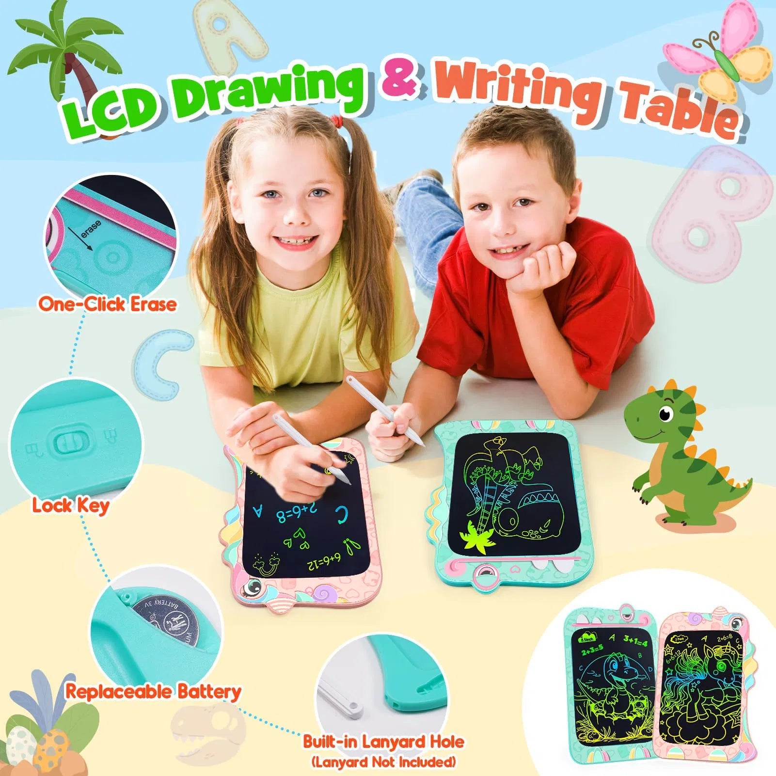 MiniLearn | Lcd Writing Tablet | 8 Point 5 Inch Color Screen | Erasable Doodle Pad | Unicorn Theme | Eye Safe Lcd Tech -