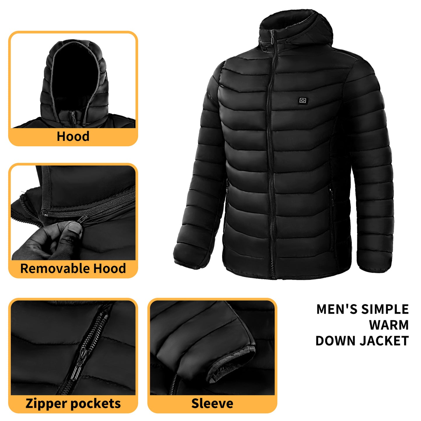 Men Heated Puffer Jacket | Electric Heating Coat with 9 Heat Zones | Insulated Hooded Windbreaker | USB Powered Heated Ski Jacket | Unisex Winter Warm Electric Coat (Black/Blue/Red in Zone 9) - Apparel & Accessories > Clothing > Outerwear > Coats & Jackets > Puffer Jackets
