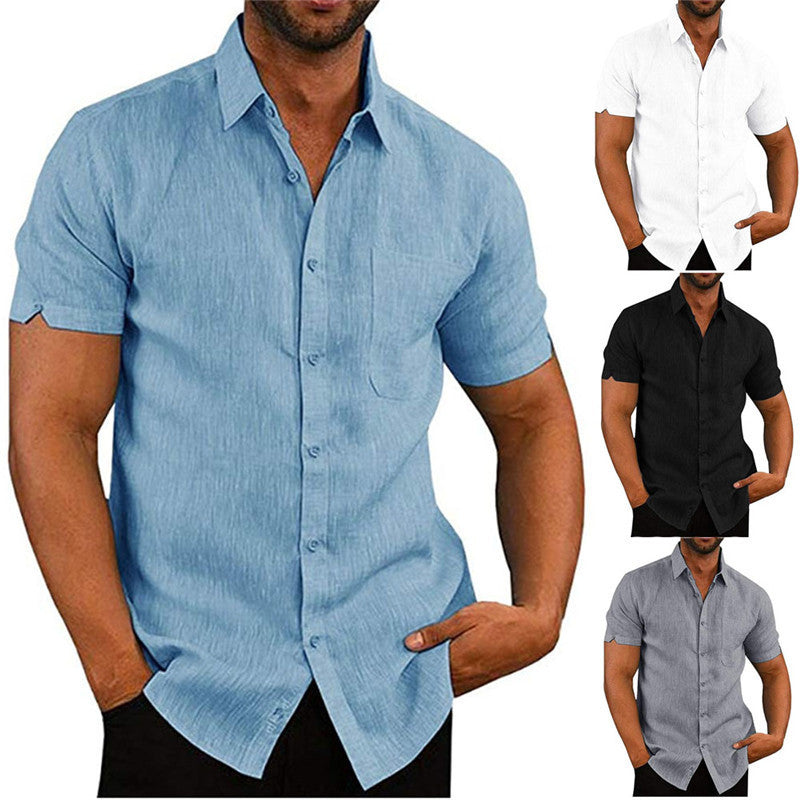 Men’s Short Sleeve Summer Solid Shirt | Casual Loose Fit Drop Shoulder Tee | High/Pile Collar Lightweight Top | Stylish Daily Wear Shirt for Men | Noir Bleu Gris White - Apparel & Accessories > Clothing > Clothing Tops > Shirts