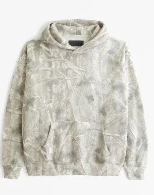 GenZ Cozywear | Hooded Floral Sweatshirt | Floral Print | Front Pockets | Khaki And Grey | Cozy Everyday Layering - Apparel & Accessories > Clothing > Clothing Tops > Hoodies
