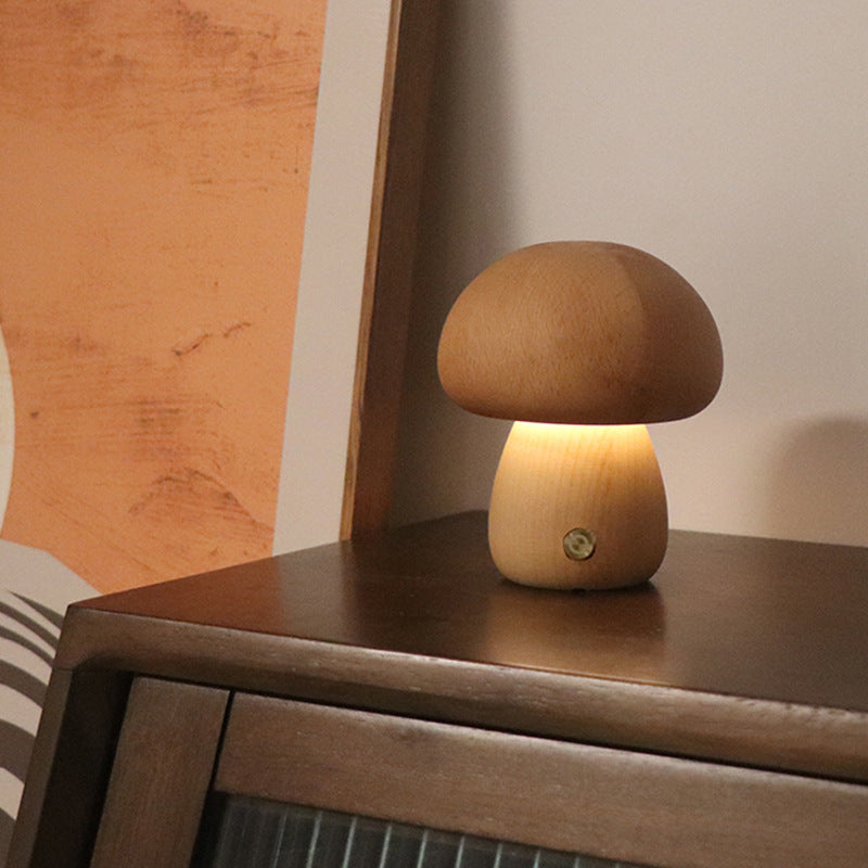 Wooden Mushroom Night Light | Touch Switch | Soft Glow | Bedroom Night Light -
