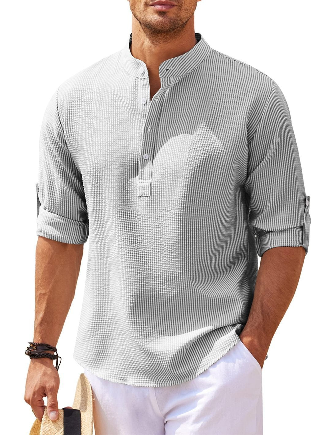Men’s Casual Long Sleeve Stand Collar Shirt | Solid Color Loose Fit Pullover | Cotton Blend Autumn Top for Men | Stylish Minimalist Shirt | S–5XL (Multiple Colors) - Apparel & Accessories > Clothing > Clothing Tops > Shirts