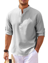 Men’s Casual Long Sleeve Stand Collar Shirt | Solid Color Loose Fit Pullover | Cotton Blend Autumn Top for Men | Stylish Minimalist Shirt | S–5XL (Multiple Colors) - Apparel & Accessories > Clothing > Clothing Tops > Shirts