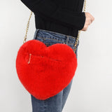 Women’s Plush Heart Shoulder Bag | Valentine’s Day Party Purse | Soft Plush Chain Crossbody | Zipper Closure | Cute Medium Round Heart Bag for Gifts & Events - Apparel & Accessories > Handbags, Wallets & Cases > Handbags > Shoulder Bags