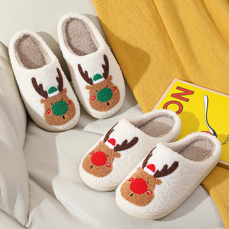 Christmas Elk Winter Slippers | Soft Plush Cozy House Shoes for Men & Women | Anti-Slip Warm Indoor Bedroom Slippers | Cute Holiday Slip-On Shoes | Artificial Wool Lining - Apparel & Accessories > Shoes > Slippers