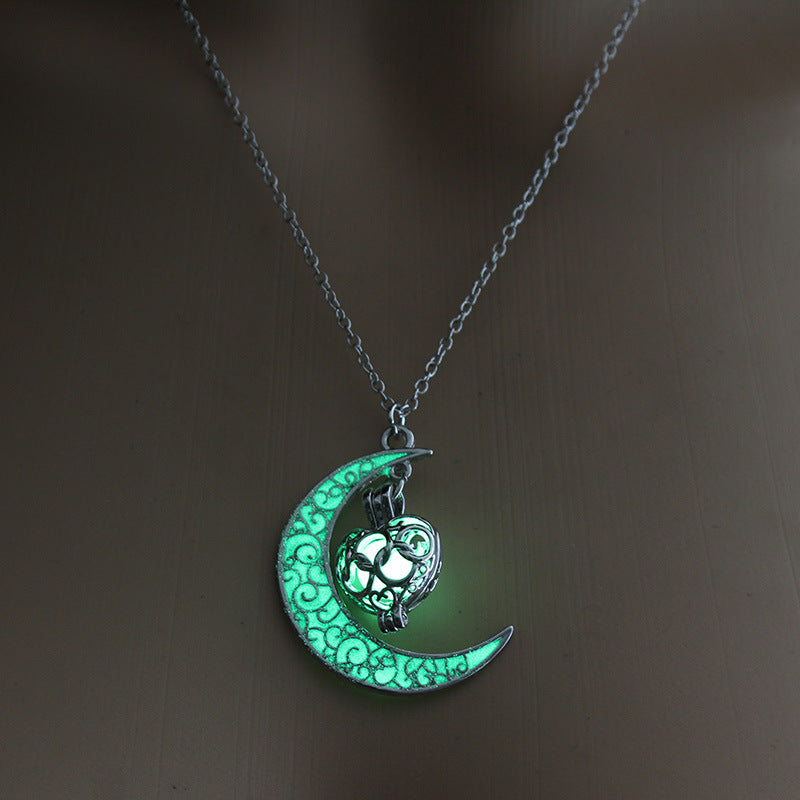 Glowing Pendant Necklace | Silver-Plated Luminous Jewelry for Women | 3.6cm Glow-in-the-Dark Pendant | 45+5cm Adjustable Chain | Elegant Gift Necklace for All Occasions - Apparel & Accessories > Jewelry > Necklaces