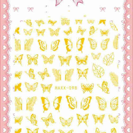 Black Butterfly Nails Stickers Decals White Flower Adhesive Manicure