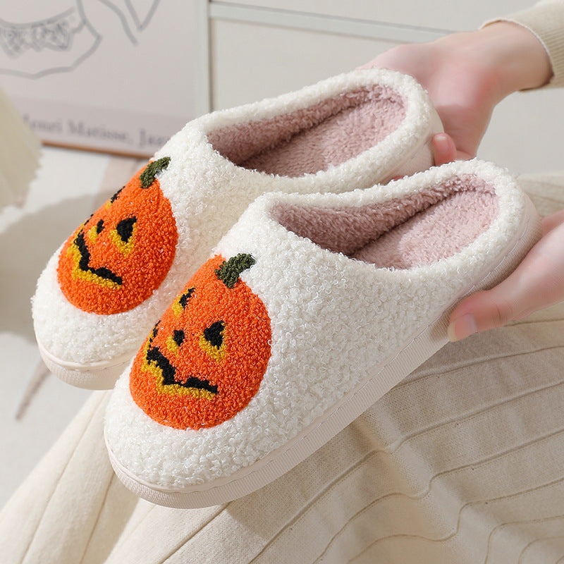 Halloween Pumpkin Slippers for Women & Men | Warm Winter Indoor House Shoes | Soft Suede Upper | Non-Slip Rubber Sole | Cozy Cotton Lining | Couples Plush Home Slippers - Apparel & Accessories > Shoes > Slippers