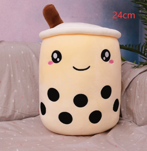 KawaiiTea | Plush Toy | Soft Fabric | Embroidered Face | Strawberry Pink Bubble Tea | Cuddle Tea Pillow -