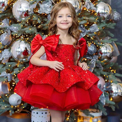 Girl's Princess Dress Red Tulle Tutu Skirt Sequined Bow