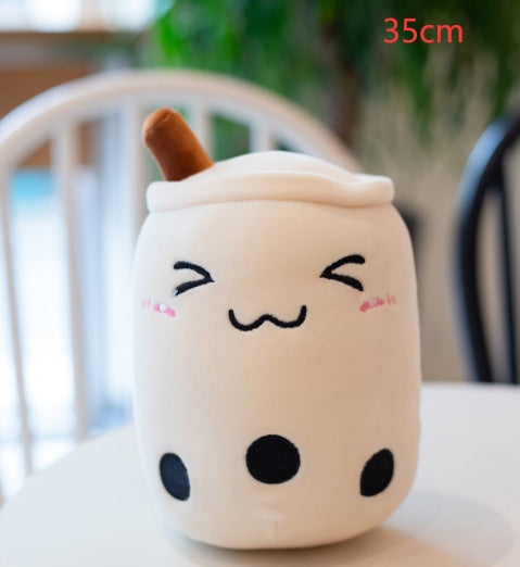 KawaiiTea | Plush Toy | Soft Fabric | Embroidered Face | Strawberry Pink Bubble Tea | Cuddle Tea Pillow -