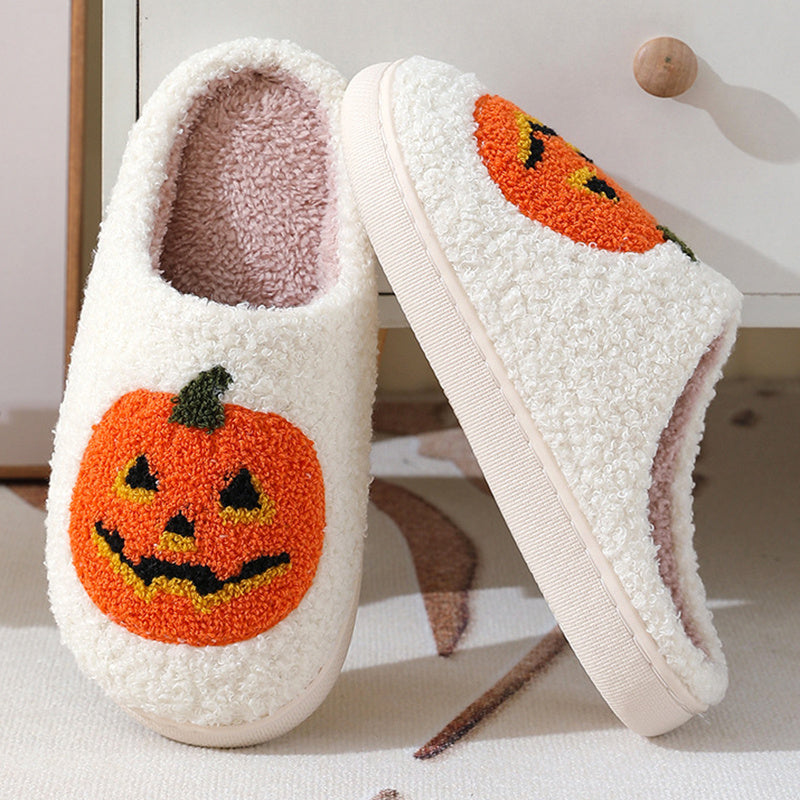Halloween Pumpkin Slippers for Women & Men | Warm Winter Indoor House Shoes | Soft Suede Upper | Non-Slip Rubber Sole | Cozy Cotton Lining | Couples Plush Home Slippers - Apparel & Accessories > Shoes > Slippers