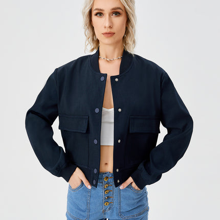 Women's Lightweight Cropped Bomber Jacket Casual Long Sleeve Varsity Jacket With Pocket Fashion Y2k Jacket Streetwear