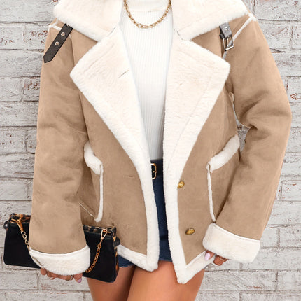 Fashion Polo Collar Plush Jacket Winter Warm Casual Jacket