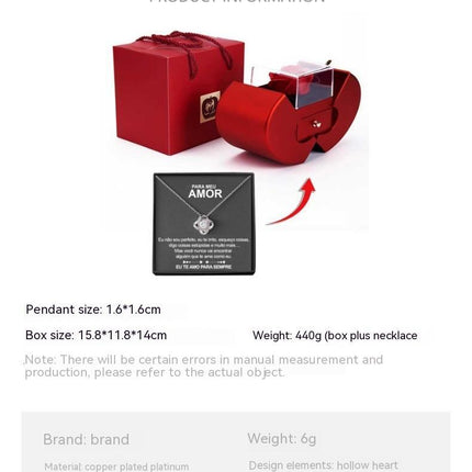 Fashion Jewelry Box Red Apple Christmas Gift Necklace Eternal Rose For Girl Mother's Day Valentine's Day Gifts With Artificial Flower Rose Flower Jewelry Box
