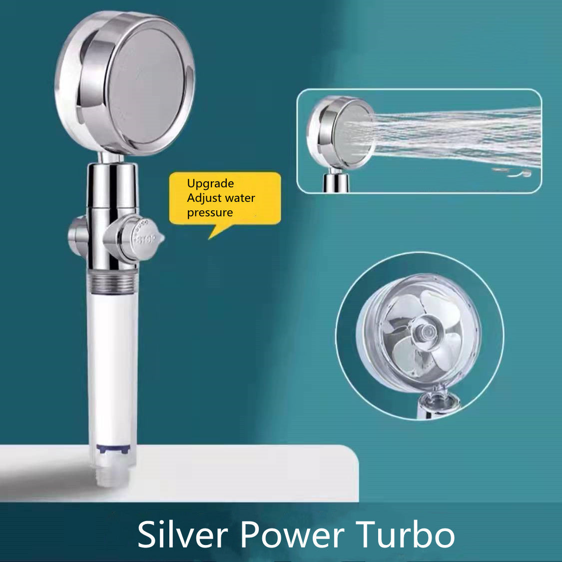 High-Pressure Water-Saving Shower Head | 360° Rotating Turbo Fan Spray Nozzle | ABS Pressurized Shower with Filter | Chrome Round Fixed Head - Hardware > Plumbing > Plumbing Fixture Hardware & Parts > Shower Parts > Shower Heads > Handheld Shower Heads