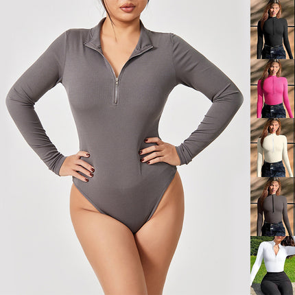 Fashion Long Sleeve Zipper Jumpsuit Seamless Slimming Shapewear For Women Romper