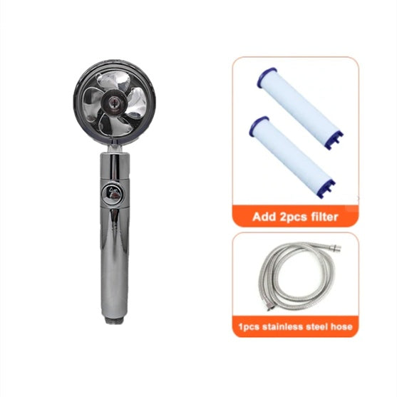 High-Pressure Water-Saving Shower Head | 360° Rotating Turbo Fan Spray Nozzle | ABS Pressurized Shower with Filter | Chrome Round Fixed Head - Hardware > Plumbing > Plumbing Fixture Hardware & Parts > Shower Parts > Shower Heads > Handheld Shower Heads