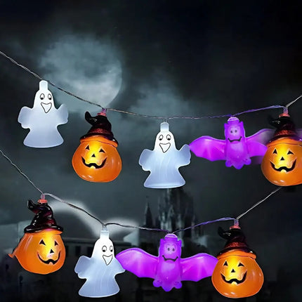 PVC Soft Material Halloween Lighting Chain Pumpkin Ghost Bat Modeling Lamp Indoor And Outdoor Home Decoration