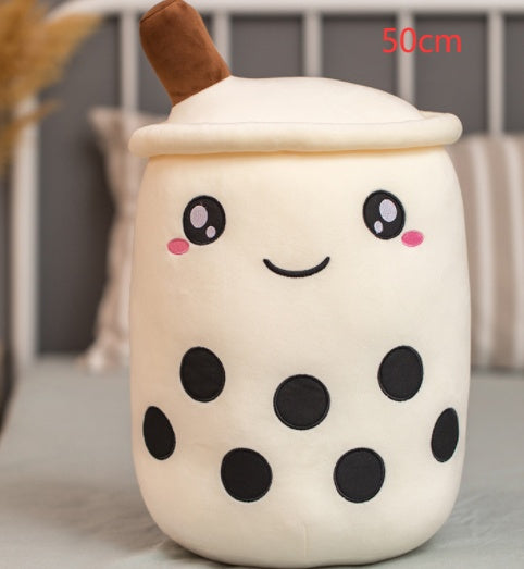 KawaiiTea | Plush Toy | Soft Fabric | Embroidered Face | Strawberry Pink Bubble Tea | Cuddle Tea Pillow -