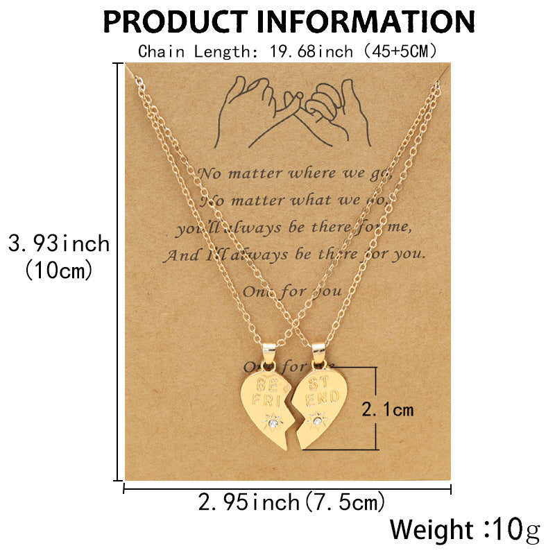Best Friend | Heart Clavicle Necklace | Heart Pendant | Alloy Chain | Gold Silver | Ideal Friendship Gift -