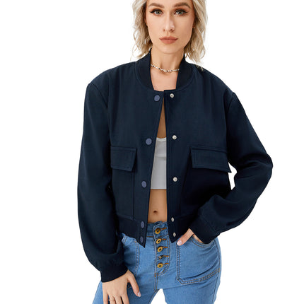 Women's Lightweight Cropped Bomber Jacket Casual Long Sleeve Varsity Jacket With Pocket Fashion Y2k Jacket Streetwear