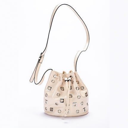 Suede Rivet Bucket Bag Hollow Crossbody Bag